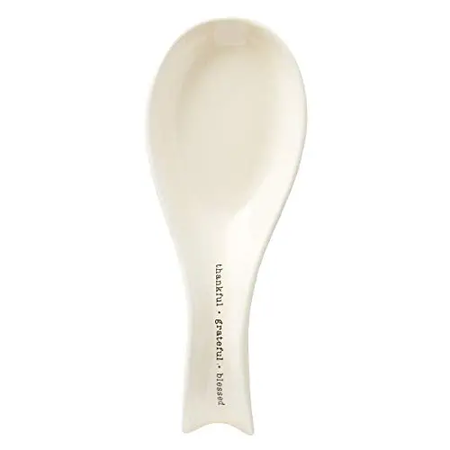 Thankful Grateful Blessed Inspirational Ceramic Spoon Rest, Kitchen Utensil Accessory