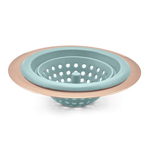 COOK with COLOR Flexible Silicone Kitchen Sink Strainer Rose Gold Copper Large Wide 4.5’ Diameter Rim/Mint Silicone Durable Drain Basket Traps Food Debris and Prevents Clogs