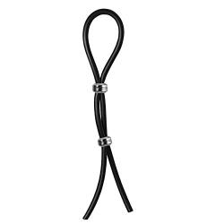 Bolo C-Ring Lasso Double Lasso Two Silver Beads Silicone, Black, 1.3 Ounce