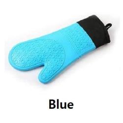 Block Mart Kitchen Anti-Slip Silicone and Cotton Oven Mitts Kitchenware Oven Gloves Long Size 14.6 inches Blue