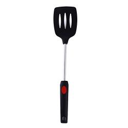 Firecolor Silicone Kitchen Utensils Kitchenware Nonstick Stainless Steel Cooking Spoon Shovel Kitchen Tool,Hollow Shovel Black