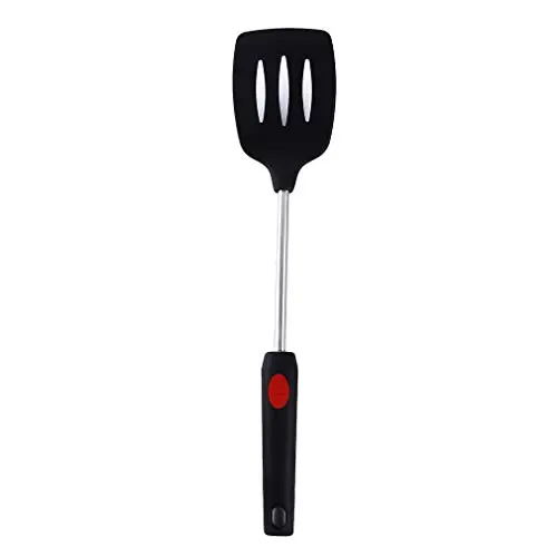 Firecolor Silicone Kitchen Utensils Kitchenware Nonstick Stainless Steel Cooking Spoon Shovel Kitchen Tool,Hollow Shovel Black