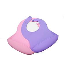 2 Pack Silicone Baby Bib, BPA Free, Easy Clean up (Pink and Purple)