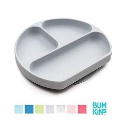 Bumkins Silicone Grip Dish, Suction Plate, Divided Plate, Baby Toddler Plate, BPA Free, Microwave Dishwasher Safe ? Gray