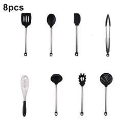 Silicone Cooking Utensils, 8pcs Nonstick Kitchenware with Stainless Steel Handle for Home Restaurant Hotel