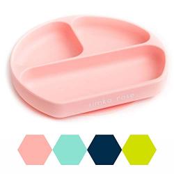 Suction Plate for Baby and Toddler - Divided Silicone Plate - BPA Free - Dishwasher and Microwave Safe - Cute Baby Shower Gift (Peach)