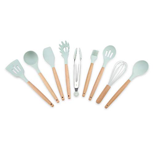 9Pcs/Set Silicone Cooking Utensils Kitchenware Blue Kitchen Frying Pan Turners Scoop Cooking Utensils,As Picture