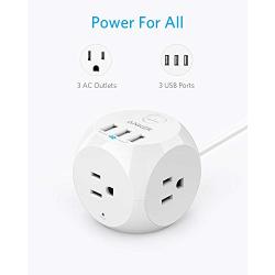 Power Strip with USB, Anker PowerPort Cube with 3 Outlets and 3 USB Ports, Portable, 5 ft Extension Cord, Overload Protection for iPhone XS/XR, Compact for Travel, Cruise Ship and Office