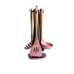 HUShjsd 5 Piece Set Of Silicone Kitchenware, Silicone Stick Kitchen Set, Non-stick Silicone Kitchen Cooking Spoon Shovel Set，Baking And Mixing - Ergonomic Flexible Silicone Spatula (Color : Pink)