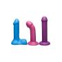 Doc Johnson Vac-U-Lock - Dual Density TRUSKYN Colors Set - 3 Non-Realistic Silicone Dildos, Supreme Harness, VUL Suction Cup, Toy Cleaner, Mood Water-Based Lube - Pegging - Pink, Blue, Purple