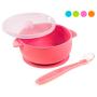 Best Baby Suction Silicone Bowl Set Includes Soft Silicone Spoon + Lid BPA Free (Pink Bowl)