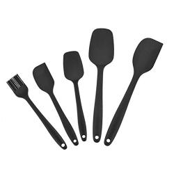 Silicone Kitchenware Spatulas Brush Set - Heat-Resistant Non Stick Baking Flexible Cooking Scraper Cake Cream Butter Mixing Batter Tool Black