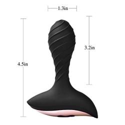 Nautime Anal Butt Plug Spiral Pattern Rehargable USB Silicone Safe Waterproof Wireless 10 Speed Frequency Vibration Settings Sex Toys black