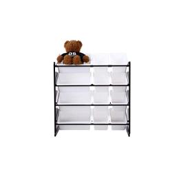 Phoenix Home CP190208 Espresso Collection Kids Toy Storage Organizer with 12 Plastic Bins, White