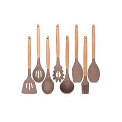 Wooden Handle Silicone Kitchenware Non Stick Frying Pans Silicone Cooking Tools Set,8 Pcs Set