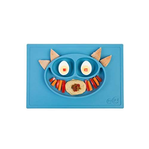 ezpz Happy Mat - One-Piece Silicone placemat + Plate (Blue)