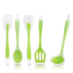 Makeopptionus Translucent Silicone Kitchen Utensil Set 5 Pcs Non-Stick Pan Kitchen Tools Ladle Spatulas Spoon Slotted Turner Kitchenware