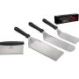 Griddle and Grill SPATULAS and Chopper, Stainless Steel. 3 Spatulas and 1 Chopper Scraper. for Griddle, Barbecue, Flat Top Cooking. Ideal for Home, Camping and Tailgating.