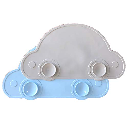 Baby Silicone Place Mats for Infants - Non Slip Place mat for Toddlers and Kids- Waterproof Silicone Mats for Surface Protector-Space saving place，Unique Raised Edges Design (1910, blue/gray)2pack