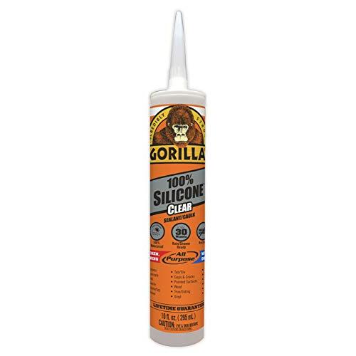 Gorilla Clear 100 Percent Silicone Sealant Caulk, Waterproof and Mold & Mildew Resistant, 10 ounce Cartridge, Clear, (Pack of 1)