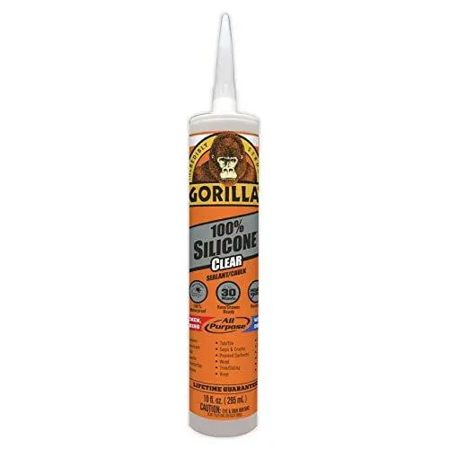 Gorilla Clear 100 Percent Silicone Sealant Caulk, Waterproof and Mold & Mildew Resistant, 10 ounce Cartridge, Clear, (Pack of 1)