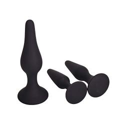 Fetish Anales Butte Plug T-Shirt AnalesTrainer with Suction Cup-3 Pcs Kit 3 Size- Silicone Bútt Plugs-Amal Plugs-Beginner Starter Set Toys Black by ALBK