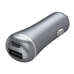 Car Charger USB Phone Charger - by TalkWorks | 30W/5.4A Power Delivery (PD) | Dual Port (USB Type C/USB-A) Phone Charger for Apple iPhone, iPad, Samsung Galaxy, Tablet, Nintendo Switch - Slate