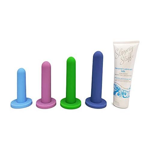 Silicone Vaginal Trainers with 4oz Bottle of Personal Lubricant - Pack of 4 for Use with Vaginismus, Therapy After Radiation, Vulvodynia, and Vaginitis (Medium)