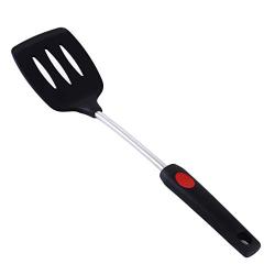 Firecolor Silicone Kitchen Utensils Kitchenware Nonstick Stainless Steel Cooking Spoon Shovel Kitchen Tool,Hollow Shovel Black