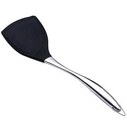 SJXmeet Wok Spatula Not Hurt The Pot Non-Stick Pan Pan Pan 304 Stainless Steel Silicone Shovel High Temperature Pan Shovel Kitchenware (Color : Black)@Black