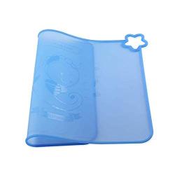 Silicone Baby Placemats for Children Kids Toddlers, Cute Stone Baby Placemats Travel with Raised Edge, Non Slip Surface, Waterproof, Portable, Easy to Clean, Dishwasher Safe, BPA Free, Blue