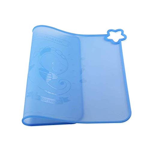 Silicone Baby Placemats for Children Kids Toddlers, Cute Stone Baby Placemats Travel with Raised Edge, Non Slip Surface, Waterproof, Portable, Easy to Clean, Dishwasher Safe, BPA Free, Blue