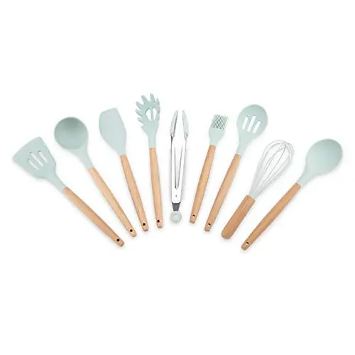 Junluck Cooking Utensil Set, 9PCS/Set Silicone Cooking Utensils Kitchenware Blue Kitchen Tool, Made of Premium Silicone Material, for Household Kitchen
