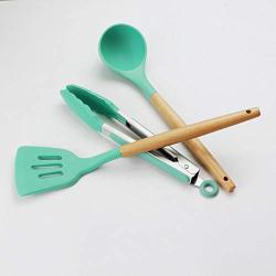 Kitchenware Set, Kitchen Set with Wooden Handle Silicone Cookware Set of 11, Cooking Turner Pliers for Spatula with Nonstick Cookware, Fresh green