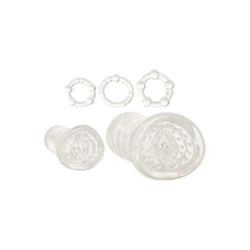 CalExotics His Masturbation Kit - Male Silicone Masturbator Sleeve - Adult Male Cock Ring Sex Toy Set - Clear