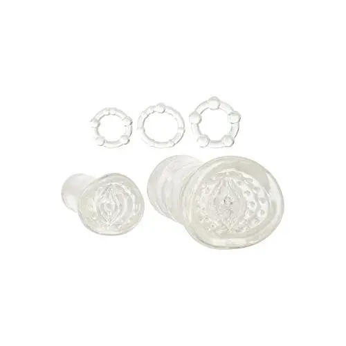 CalExotics His Masturbation Kit - Male Silicone Masturbator Sleeve - Adult Male Cock Ring Sex Toy Set - Clear