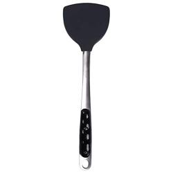 GOMYIE Kitchenware Stainless Steel Spatula Silicone Turner Non-Stick Fried Shovel Egg Fish Frying Pan Turner Scoop(Steel color)