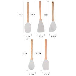 Cookware Set 5 Silicone Kitchen Sets Silicone Kitchen Wooden Handle Non-stick Cookware Sturdy Kitchen Tools, Kitchenware