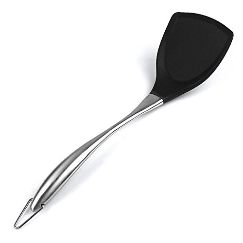 Dana Carrie Stainless Steel Kitchenware kitchen spatula 304 stainless steel silicone kitchen utensils heat resistant silicone spatula non-stick inner pot, black spatula
