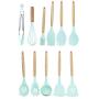 Kitchen Cooking Utensils - Silicone Wood Handle Kitchenware Set - Nonstick Cooking Spoon Shovel Kitchen Spatula - Kitchen Gadget Set, 11 Piece Set