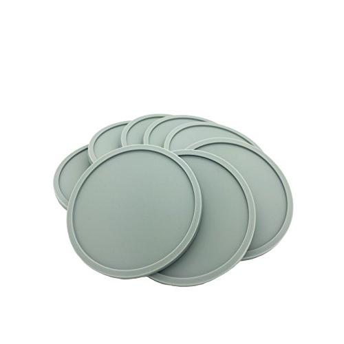 Grey Silicone Coasters- Set of 8, Round, Stackable