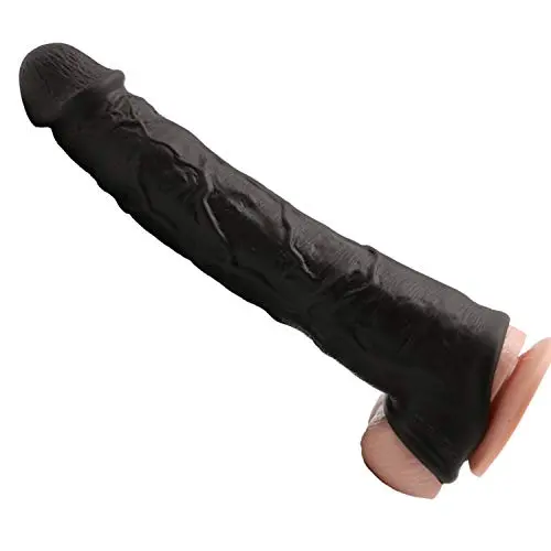 Like Realistic Pên?ís Sleeve Extender 11.5 INCH Black Delay ?já-cúlátion Silicone Pên?ís Ring C-lītǒrís S-timùlátiòn Ring Unisex Toys Tools