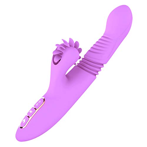 Flosky Dual Motors Safe Silicone Rabbit Vib G-S Mssager with Suck-ing 7 Frequency Thrus-ting USB Recharging Toy for Women (Purple)