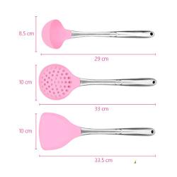 Silicone Kitchenware Three-piece Set High Temperature Resistant Stainless Steel Silicone Kitchenware (Color : Pink)