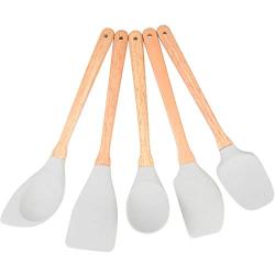 Cookware Set 5 Silicone Kitchen Sets Silicone Kitchen Wooden Handle Non-stick Cookware Sturdy Kitchen Tools, Kitchenware