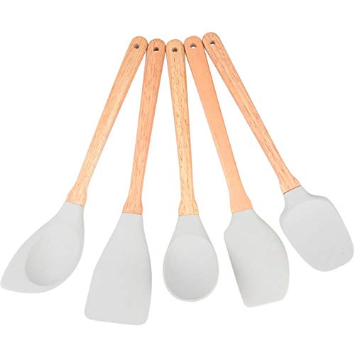 Cookware Set 5 Silicone Kitchen Sets Silicone Kitchen Wooden Handle Non-stick Cookware Sturdy Kitchen Tools, Kitchenware