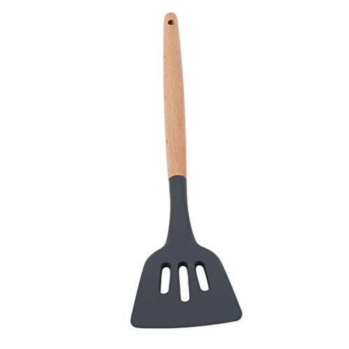 Dolland Silicone Cooking Utensils Kitchen Utensil Wooden Handle Kitchenware Spoon,Black Shovel