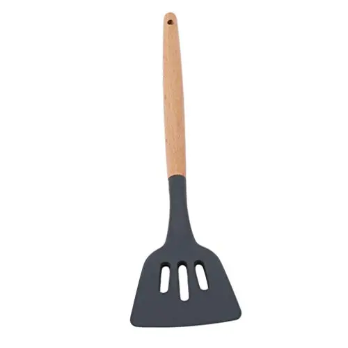 Dolland Silicone Cooking Utensils Kitchen Utensil Wooden Handle Kitchenware Spoon,Black Shovel