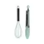 Country Kitchen 10" Whisk and Tong Kitchenware Set for Nonstick Cookware, Silicone and Stainless Steel Accessories for Cooking, Baking, Frying, Grilling, Blending and Serving- Gun Metal and Mint Green