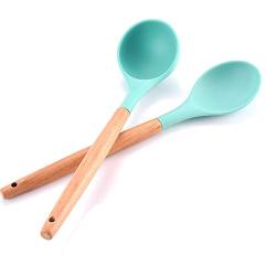 ZLKB Silicone Kitchen Utensils,Safe Food Grade Silicone with Premium Wood Handles, Non-Stick Heat Resistant Silicone Kitchenware